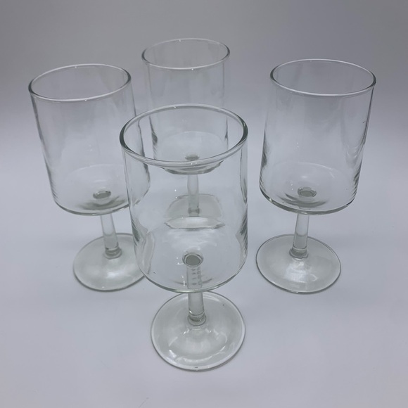Set If 4 Vintage Clear Solid Cylinder Stem Wine Glasses 7” - Picture 2 of 10